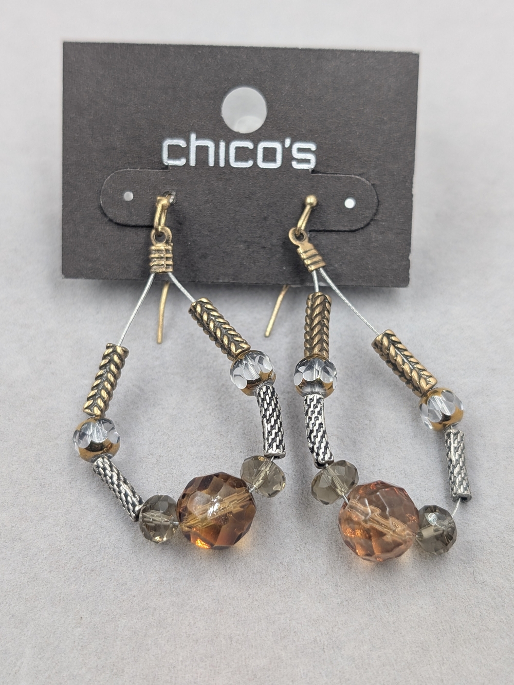 Chico’s Amber Crystal Mixed Metal Beaded Hoop Drop Earrings | M303